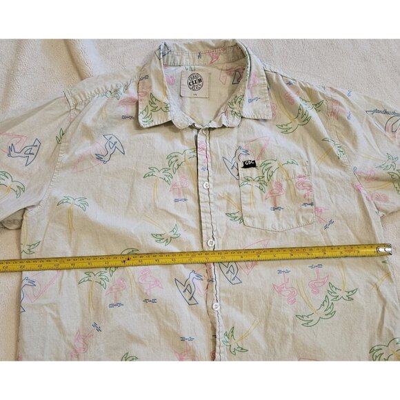 Grand Beach Club Hawaiian Button Up Shirt Mens Large Flamingo Surfer Palm Tree - Picture 5 of 8